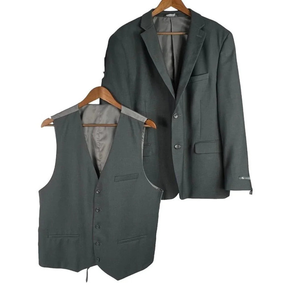 Caravelli Slim Blazer Men's Size 46S Suit Jacket 2 Button w/ Matching Vest Grey - Picture 1 of 16